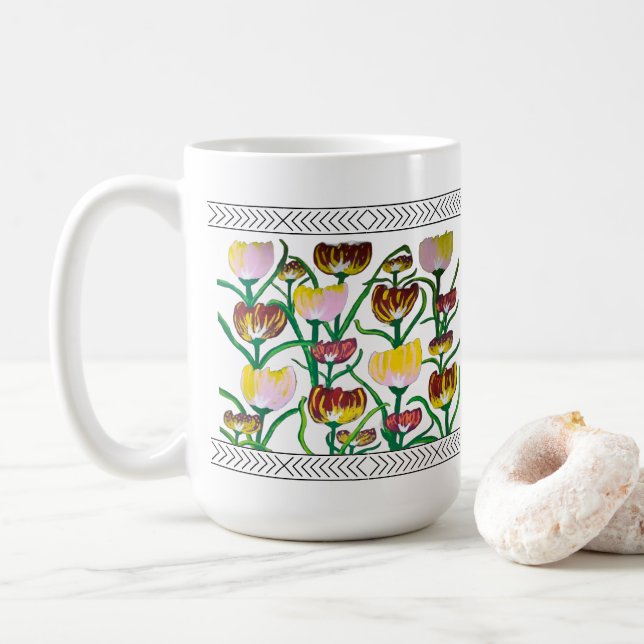 Taza De Café Tulipanes abstractos multicolor (Con donut)