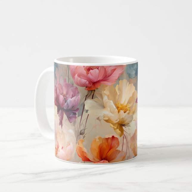 Taza De Café Tulipanes coloridos Patrón floral acuarela (Anverso izquierdo)