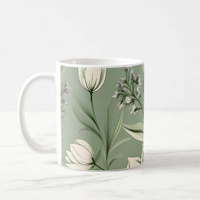Taza De Café Tulipanes Con Hojas En Verde De Salto Ligero (Izquierda)
