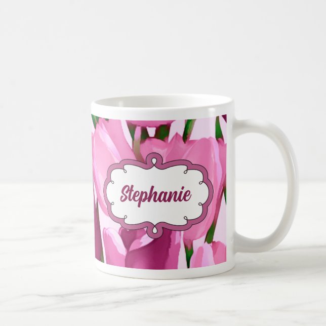 Taza De Café Tulipanes de primavera nombre personalizado regalo (Derecha)