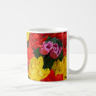 Taza De Café Tulipanes de primavera rojos y amarillos