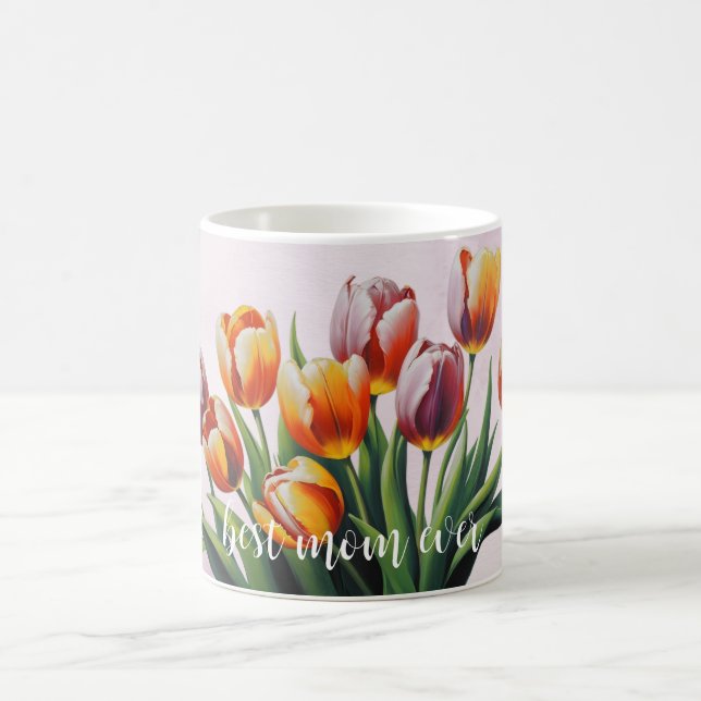 Taza De Café Tulipanes elegantes Feliz Día de la Madre (Centro)