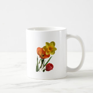 Taza De Café Tulipanes rojos y flores daffodiales amarillas