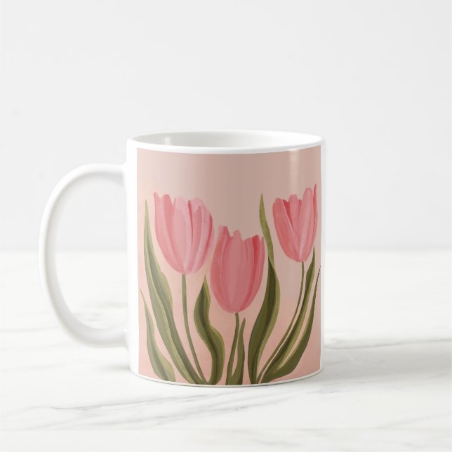 Taza De Café Tulipanes rosados de Bonito pintoresca (Izquierda)