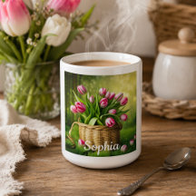 Tulipanes rosados en cesta