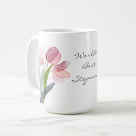 Taza De Café Tulipanes rosados Hojas blancas La mejor madrastra
