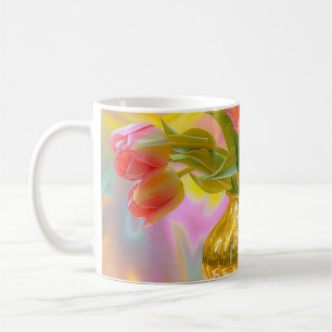 Taza De Café Tulipanes rosados vibrantes en la caja dorada