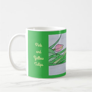 Taza De Café Tulipanes rosados y amarillos que descienden de Ke