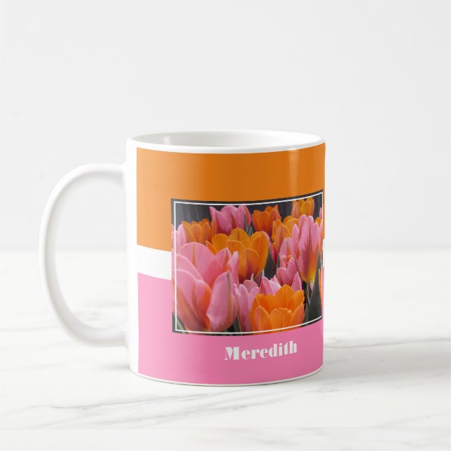 Taza De Café Tulipanes rosados y Naranjas Café Mug (Izquierda)