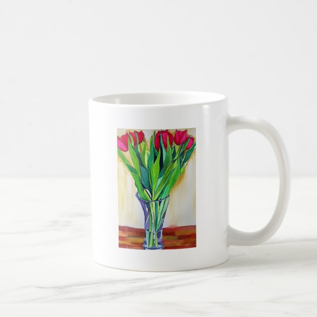 Taza De Café tulipanes rosados y rojos acuarela (Derecha)