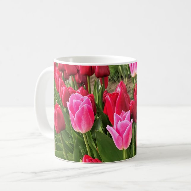 Taza De Café Tulipanes rosas y rojos (Anverso izquierdo)