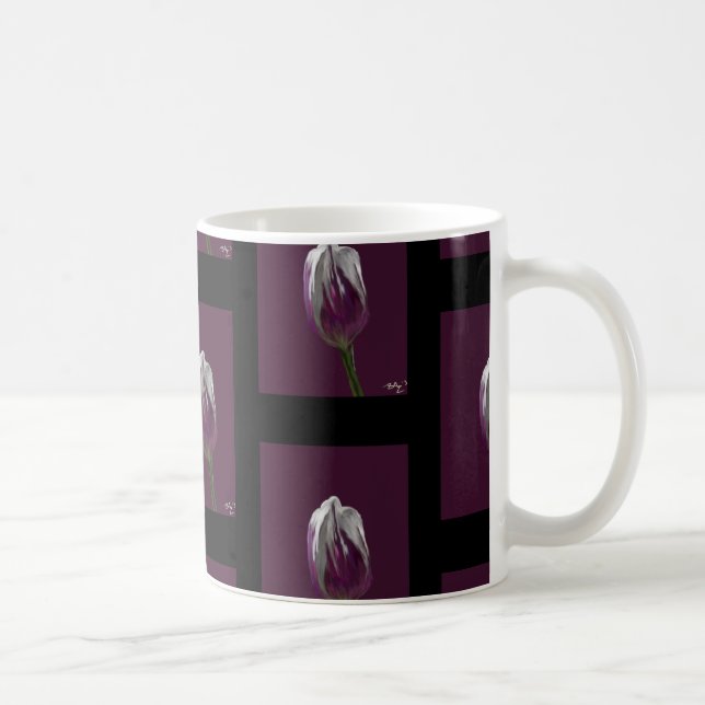 Taza De Café Tulp paars mozaiek zwarte achtergrond (Derecha)