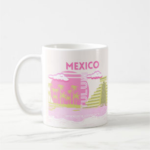 Taza De Café Tulum, México, arte de viajes, rosa