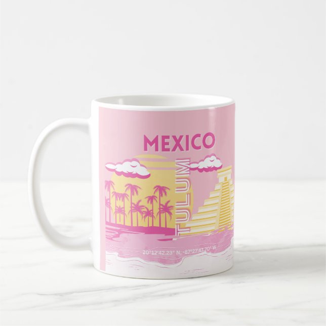 Taza De Café Tulum, Viajes, Preppy Art, Rosa (Izquierda)