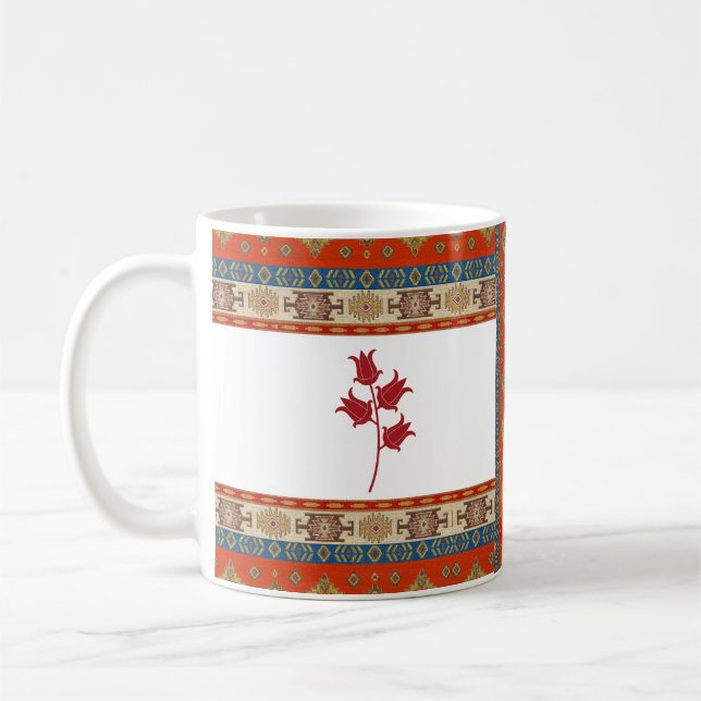 Taza De Café Turco Oriental, Rojo Y Panecillo Marrón Con Tulipa (Izquierda)