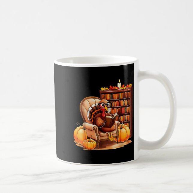 Taza De Café Turkey Reading Books Fall Thanksgiving Teacher Boo (Derecha)