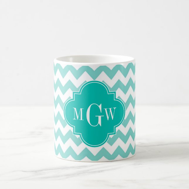 Taza De Café Turq / Aqua Whats Chevron Verde azulado 3 Monogram (Centro)