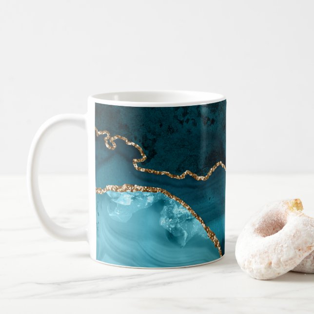 Taza De Café Turquesa - Agante Verde azulado y dorado (Con donut)