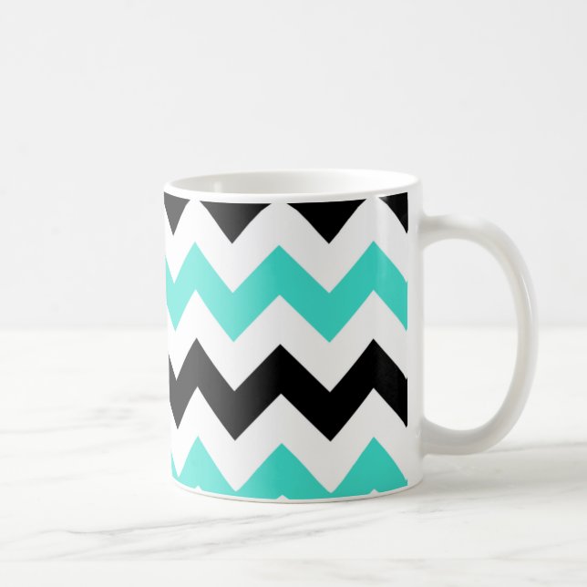 Taza De Café Turquesa Blanco Negro Zigzag (Derecha)
