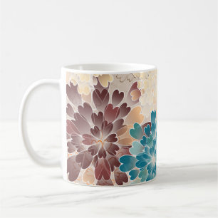 Taza De Café Turquesa Brown y flores de la crema retras