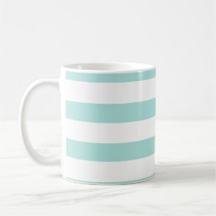 Taza De Café Turquesa Claro y Blanco Rayado Horizontal Ancho