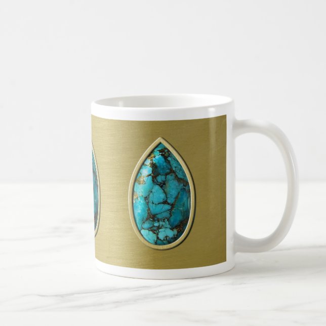 Taza De Café Turquesa con bisel de oro (Derecha)