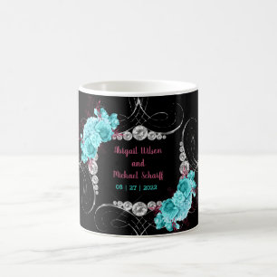 Taza De Café Turquesa floral y elegante Diamante de imitación m