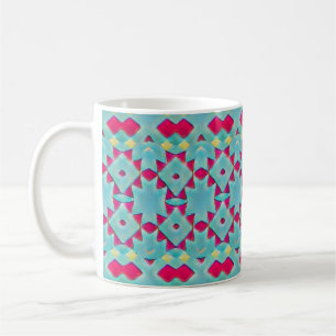 Taza De Café Turquesa, Rojo y Amarillo Deteriorado del Suroeste