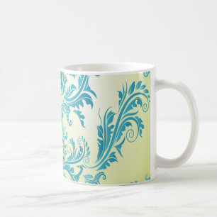 Taza De Café turquesa y damasco ornamentado verde lima