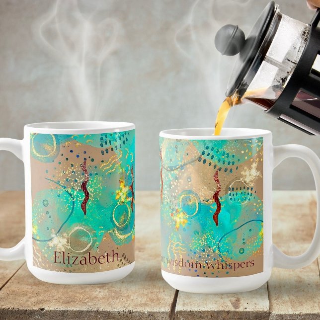 Taza De Café Turquesa Y Golden Ancidom Wisdom Boho (Embrace serenity with every sip from our Turquoise And Golden Ancient Wisdom Boho Mug.)