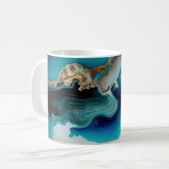 Taza De Café Turquoise Aqua Blue Gold Gemstone Acrylon Pour Art (Anverso izquierdo)