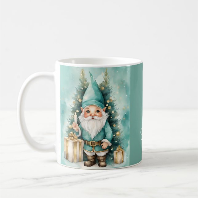 Taza De Café Turquoise & Gold Cozy Christmas Gnome (Izquierda)