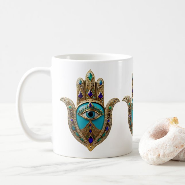 Taza De Café Turquoise Third Eye Hamsa (Con donut)