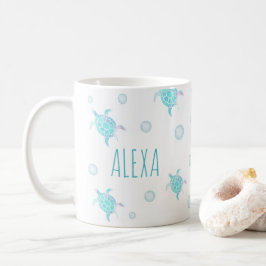 Taza De Café Turtle Kids Under The Sea Watercolor Pastel Bubble