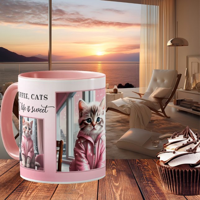 Taza De Café Tus fotos son graciosas, gato dulce rosado (Mug featuring your photos framed by a simple design in sweet pink colors - nice for Valentine's Day)
