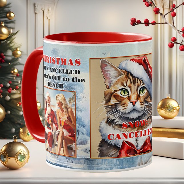 Taza De Café Tus fotos son graciosas Navidades gatos canceladas (Funny watercolor Santa off to the beach Christmas mug - or add your own photos!)