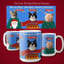 Taza De Café Tus tres gatos usan fotos sudaderas de Navidades f