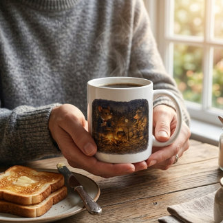 Taza De Café Tux y Twitch Noche de fogata