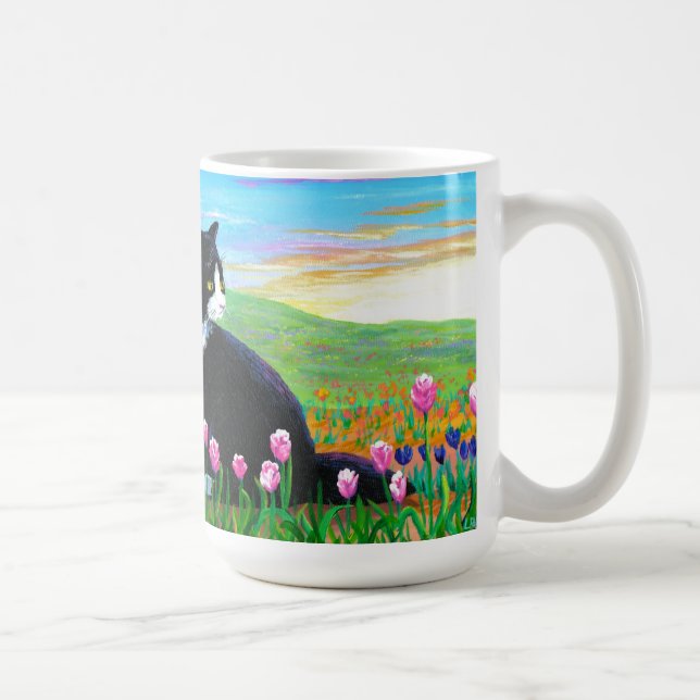 Taza De Café Tuxedo Cat Tulips Creationarts (Derecha)
