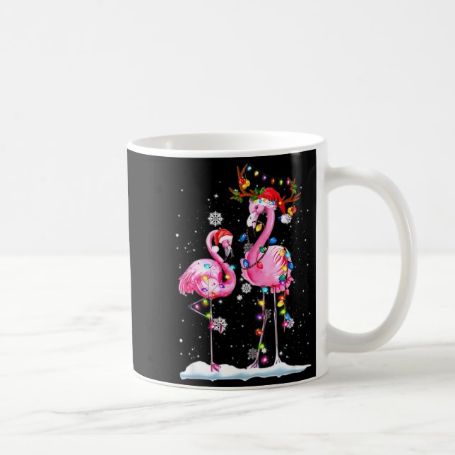 Taza De Café Two Flamingo With Santa Hat And Lights Merry Chris (Derecha)