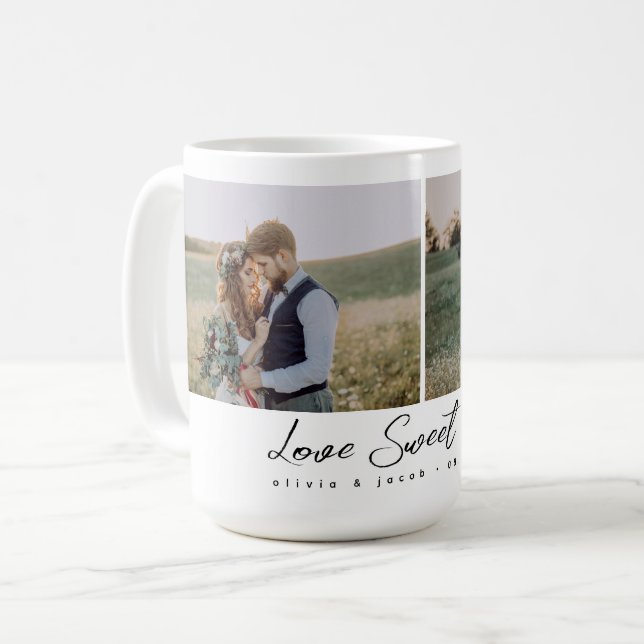 Taza De Café Two Photo Calligraphy Love Sweet Love Newlywed (Anverso izquierdo)