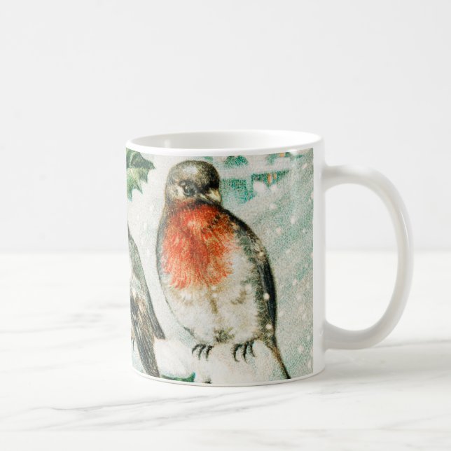 Taza De Café Two robins on a fence in the snow (Derecha)