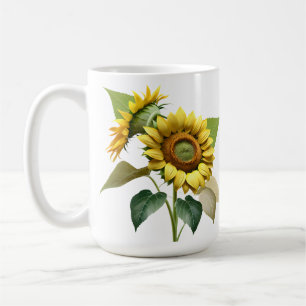 Taza De Café Two Vibrant Sunflowers with Lush Green Leaves