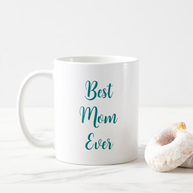 Taza De Café Typografía Elegante Luz Verde azulada Mejor Mamá D (Con donut)