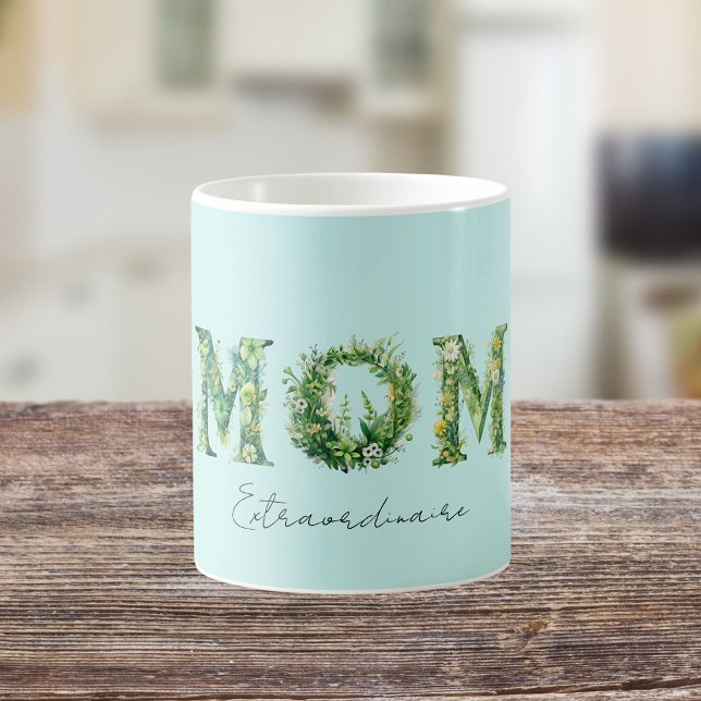 Taza De Café Typografía floral extraordinaria de mamá (Subido por el creador)