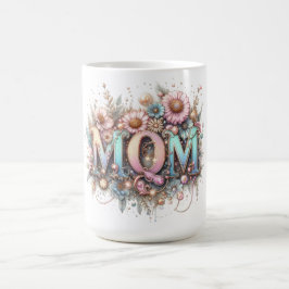 Taza De Café Typografía y flores de mamá