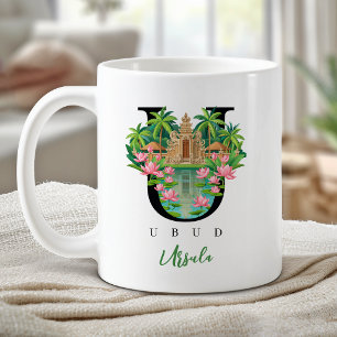Taza De Café Ubud Bali Monograma Letra U Regalo Personalizado