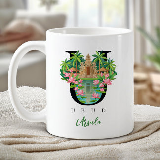 Taza De Café Ubud Bali Monograma Letra U Regalo Personalizado