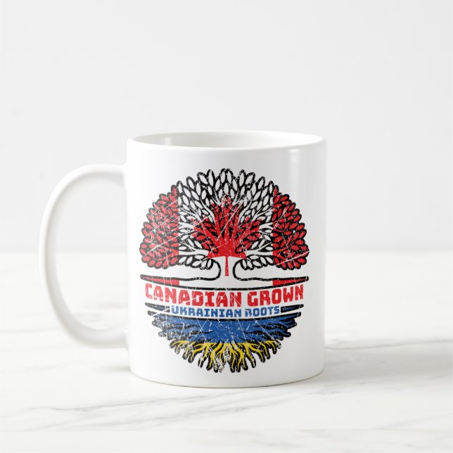 Taza De Café Ucrania Bandera de raíces de árbol canadiense cana (Izquierda)