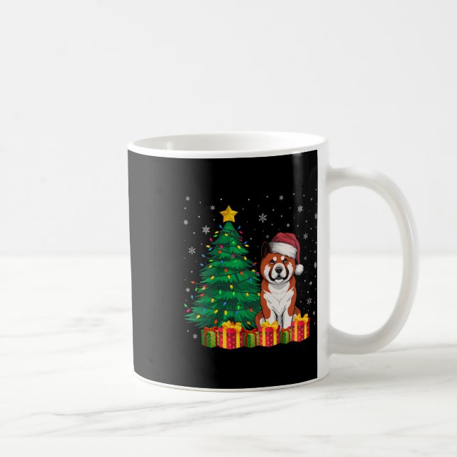 Taza De Café Ugly Akita Santa Hat Navidades iluminan a perro co (Derecha)